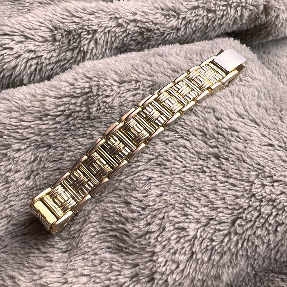 Gold-Tone Vintage Basket Weave Link Minimalist Metal Bracelet